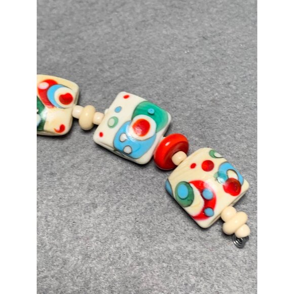 Colorful Lampwork Bead Squares with Red & Blue Dots 13 beads - Picture 11 of 12